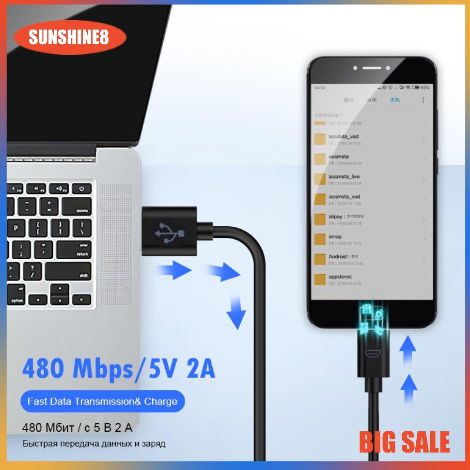 【SUN】[9K]Dây cáp sạc đồng bộ dữ liệu USB 2.0 A đến Micro B 10CM cho máy tính xách tay PC điện thoại di động