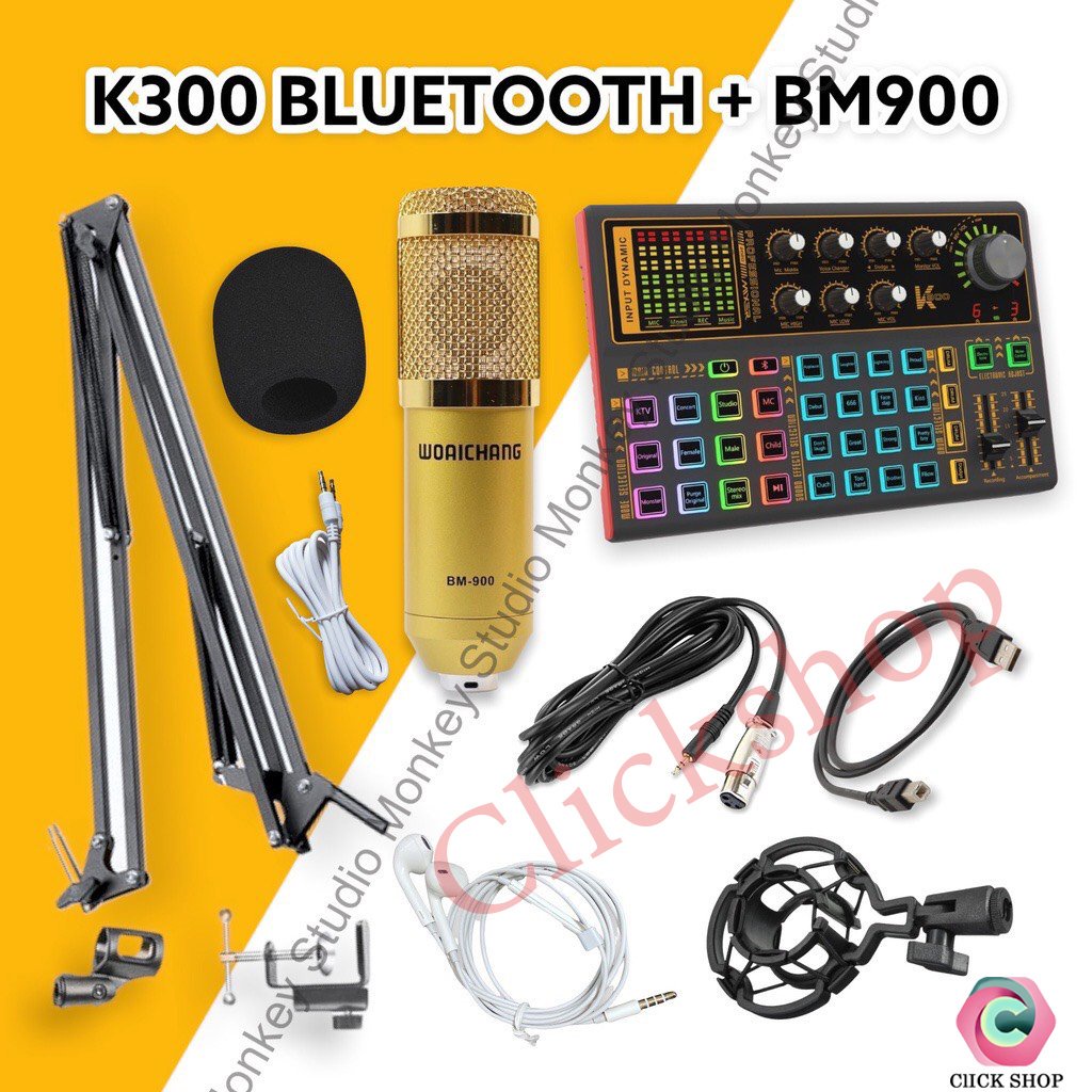 Chọn Bộ Combo Mic Thu Âm Hát Livestream Soundcard K300 & Mic Bm900  Chân Kẹp Bộ Thu Âm Điện Thoại Máy Tính BH 06 tháng