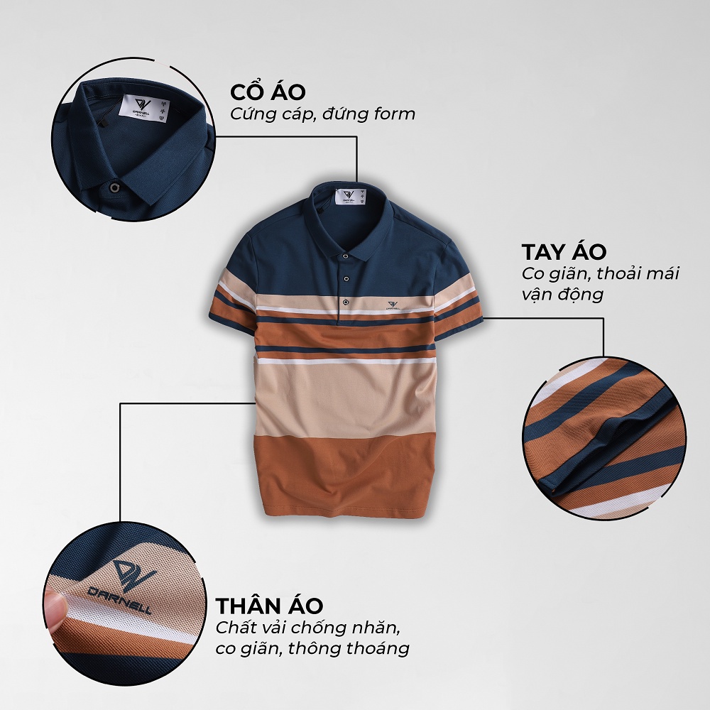 Áo thun polo nam DARNELL tay ngắn chất cotton sọc ngang mềm mại, nhẹ thoáng mát slimfit DN1996