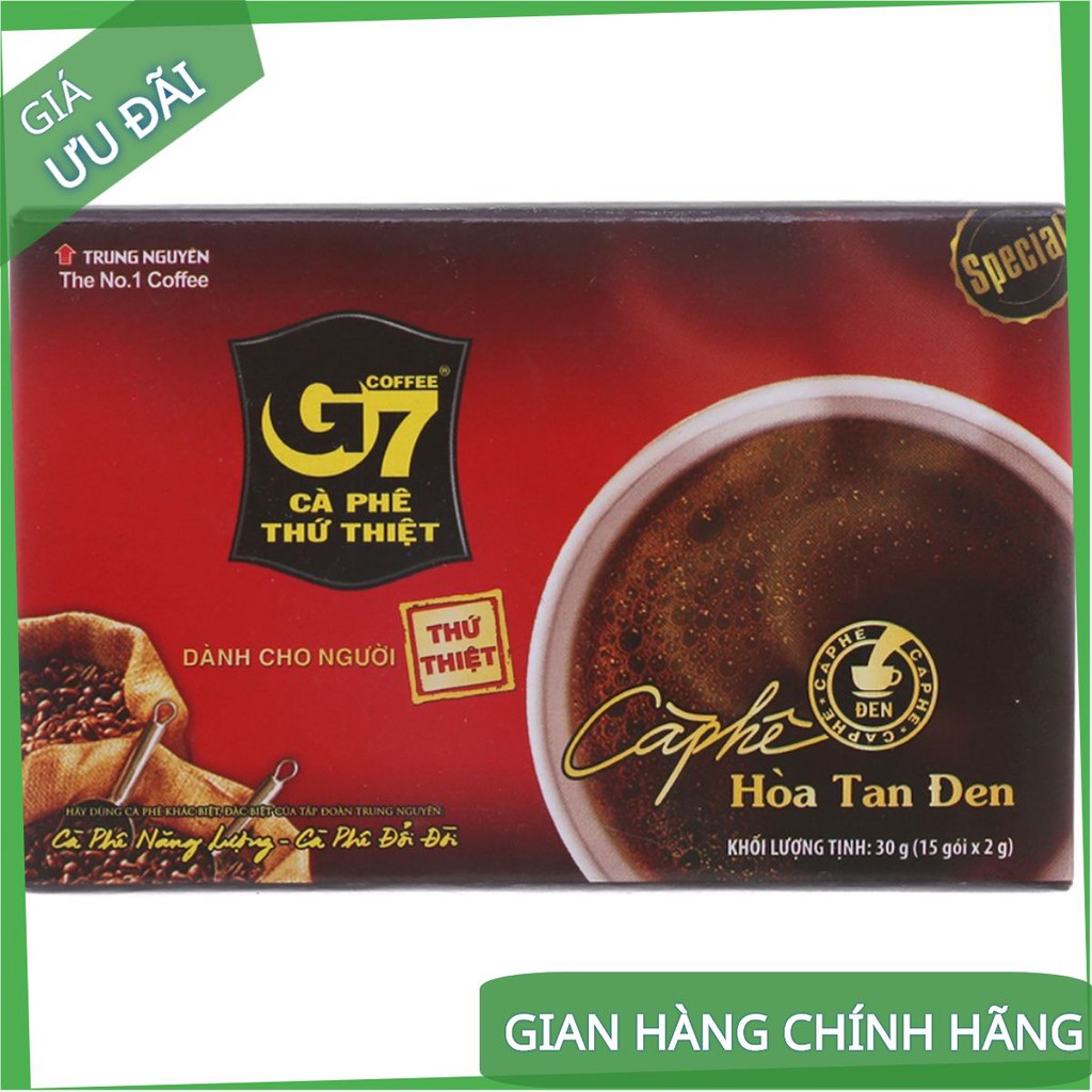 Cà Phê G7 Hòa tan Đen - Không Đường - Hộp 15 Gói - Cafe Hoà Tan Trung Nguyên