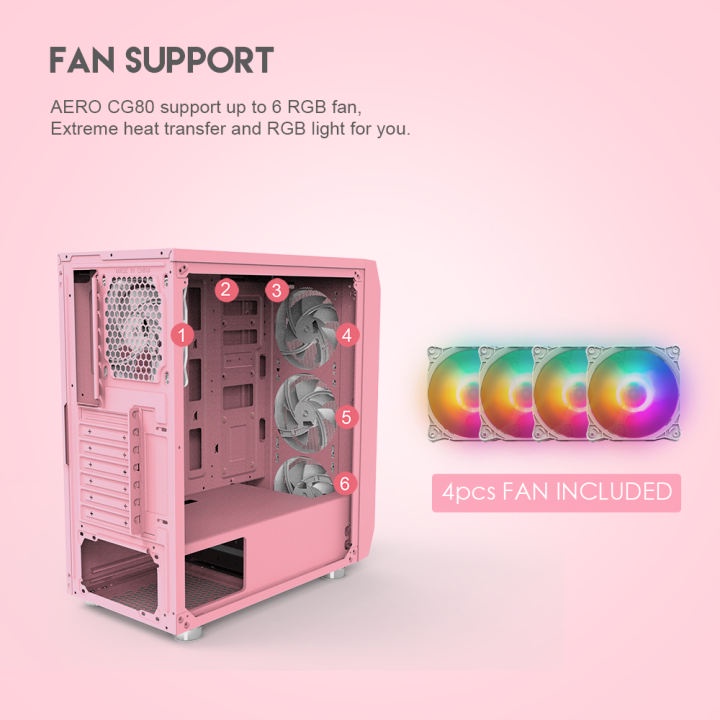 Vỏ Case Máy Tính Mặt Bên Kính Cường Lực FANTECH CG80 AERO Tặng Kèm 4 Quạt LED RGB