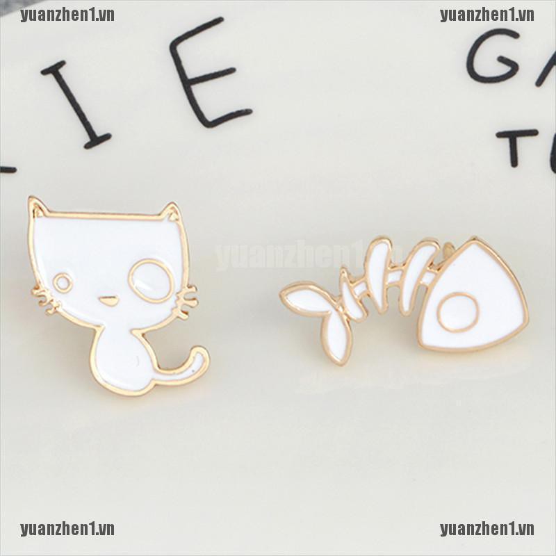 [YUANZHEN1] Set 2 Ghim Cài Áo Khoác Denim Hình Xương Cá Mèo Dễ Thương DIY