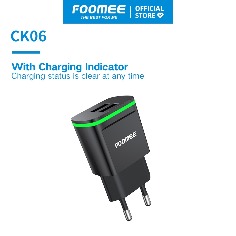 CK06 Củ sạc 2 Cổng USB FOOMEE Sạc Nhanh 2 Thiết Bị Cùng Lúc Hàng chính hãng - PHỤ KIỆN SỐ