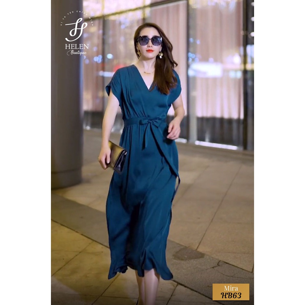 Đầm dáng dài xẻ tà sắc xanh óng nhẹ nhàng sang trọng - Mira Dress - Helen Boutique