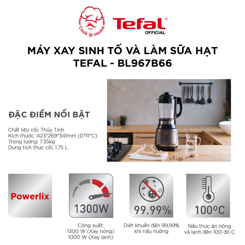 Máy xay sinh tố và làm sữa hạt 1300W Tefal BL967B66