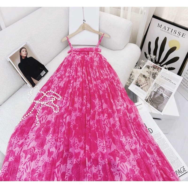 Đầm maxi suông dập ly loang màu hai màu xinh