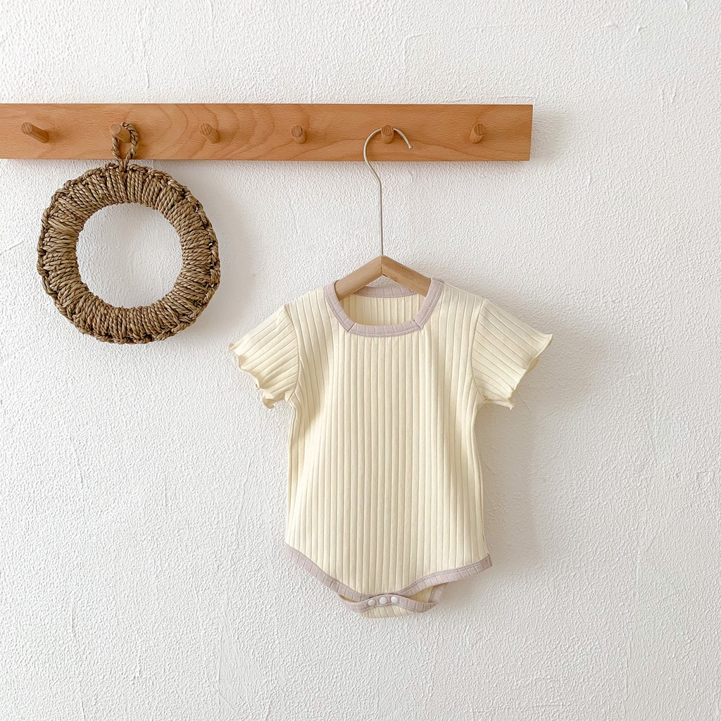 Áo Liền Quần Ngắn Tay Bằng Cotton Màu Sắc Trơn Thời Trang Mùa Hè Cho Trẻ