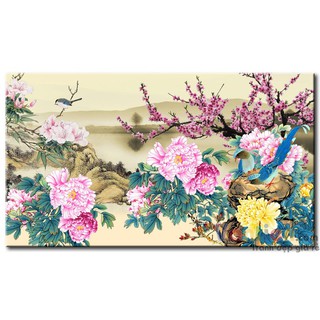 Tranh gắn đá toàn bộ - tranh hoa mẫu đơn - tranh tự làm