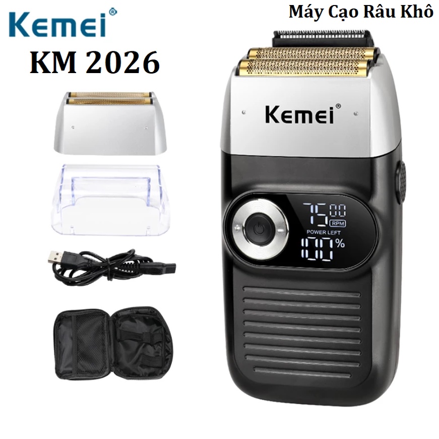 Máy Cạo Râu Khô Kemei Km 2026 - Siêu Sát Siêu Trắng - Màn Hình LCD Sang Trọng - Tặng Kèm Lưỡi Dao Phụ - Bảo Hành 12T