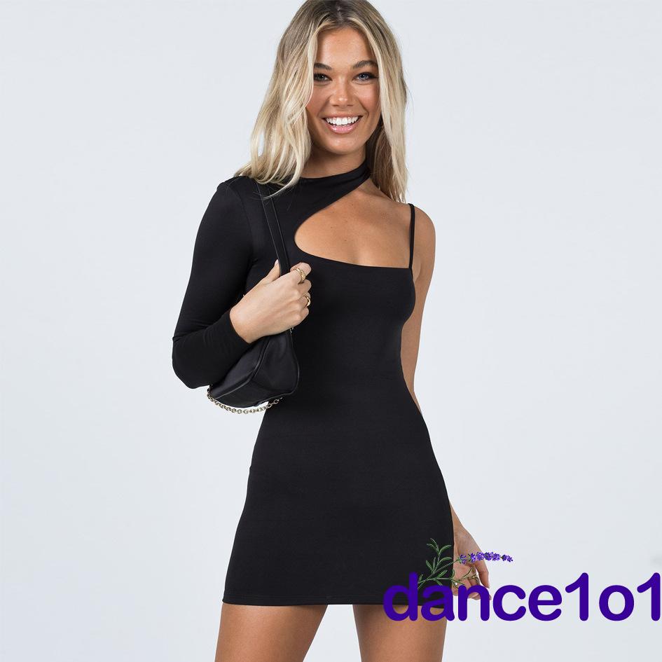 Đầm tay dài màu trơn dáng ôm hở lỗ thời trang quyến rũ cho nữ