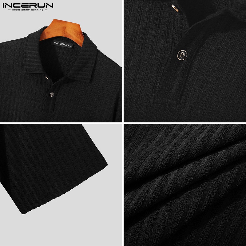 Áo polo INCERUN tay lửng màu trơn size S-5XLthời trang cho nam