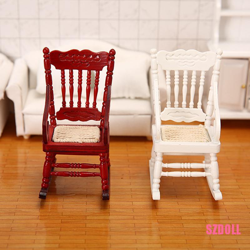 Mô Hình Ghế Bập Bênh Mini Bằng Gỗ Tỉ Lệ 1/12 Dùng Trang Trí Nhà Búp Bê