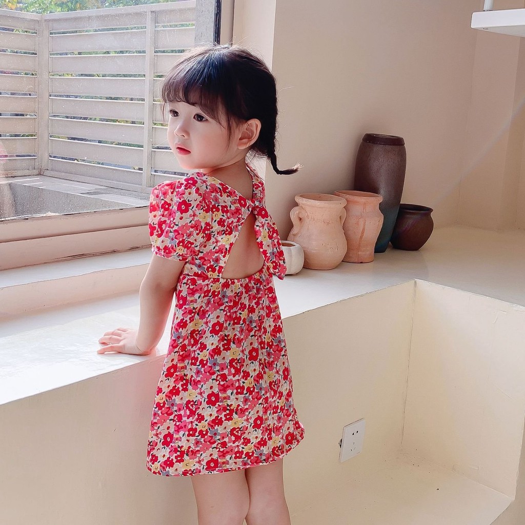Váy BabyDoll Cho Bé Gái Váy Công Chúa Voan Đỏ Nơ Lưng Hàn Quốc SEKA KIDS -  2103.01