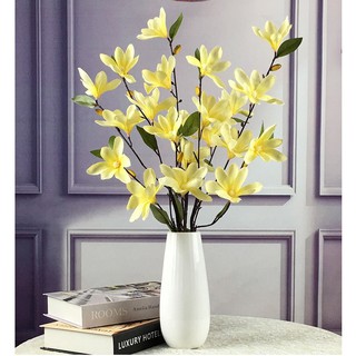 Hoa giả/lụa vải [TẶNG BÌNH GỐM SANG TRỌNG] hoa nhựa trang trí-Mộc lan