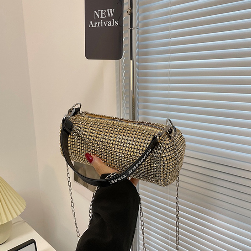 Hmg Túi Xách Đeo Vai Hình Vuông Đính Đá Phối Dây Xích Thời Trang Dành Cho Nữ