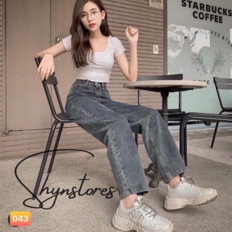 Quần bò nữ - quần jeans ống rộng lưng cao, vải bò dày đẹp , không giãn ,dáng suông !