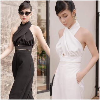 Áo croptop cổ yếm, không tay - Hai màu trắng và đen sang chảnh (kèm ảnh feedback khách hàng)