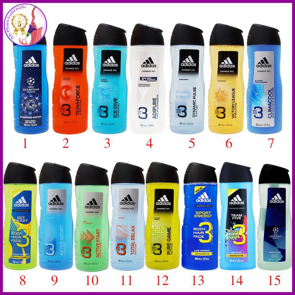 D345 GDT ADIDAS DẦU GỘI SỮA TẮM SỮA RỬA MẶT 3 IN một ADIDAS 400ML 20 D345