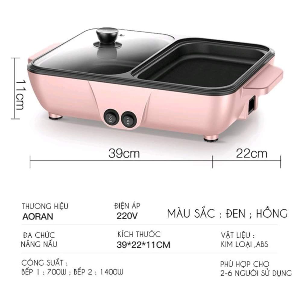 Bếp lẩu nướng 2in1 đa năng, Chống dính cao cấp,Thiết kế tuyệt đẹp. [ Bảo hành 3 tháng ]