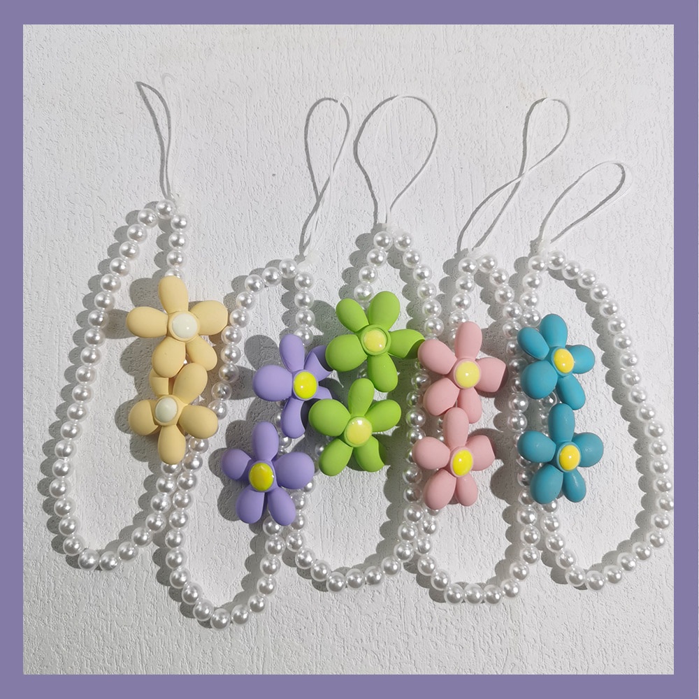 Dây Đeo Điện Thoại Bằng Acrylic Mềm Đính Hạt Ngọc Trai Hình Hoa Nhiều Màu Chống Thất Lạc