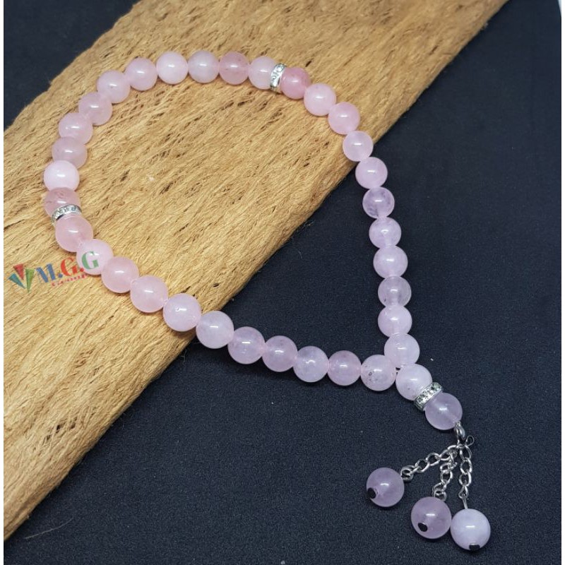 Đá Thạch Anh Hoa Hồng Tự Nhiên Tasbih 33 Hạt Đá Thạch Anh