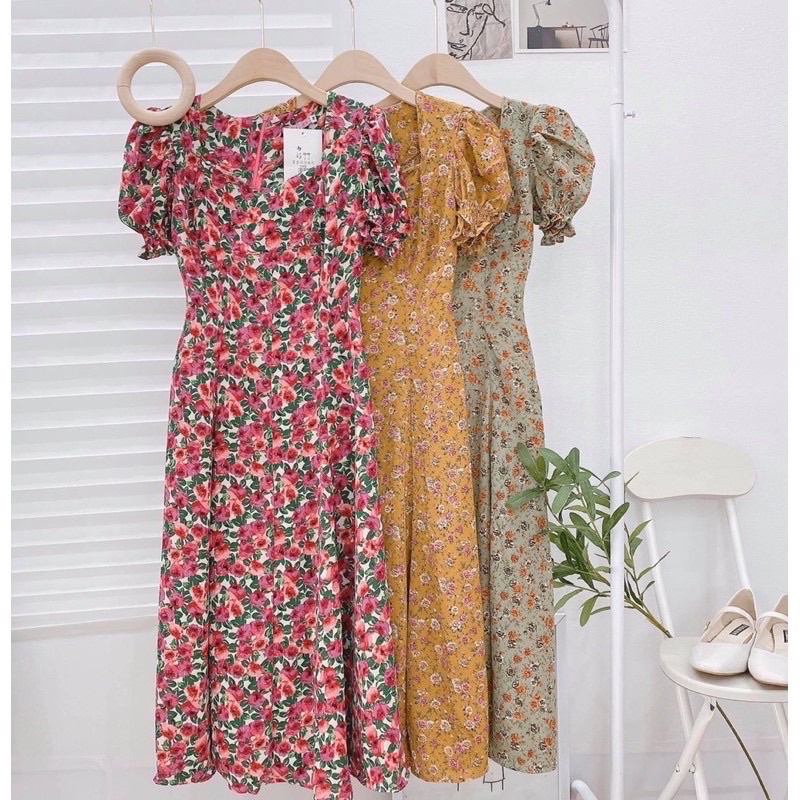 [Shop bigsize nữ 60kg-90kg] Đầm hoa nhí tay phồng DH13 - mặc đi biển, đi dạo
