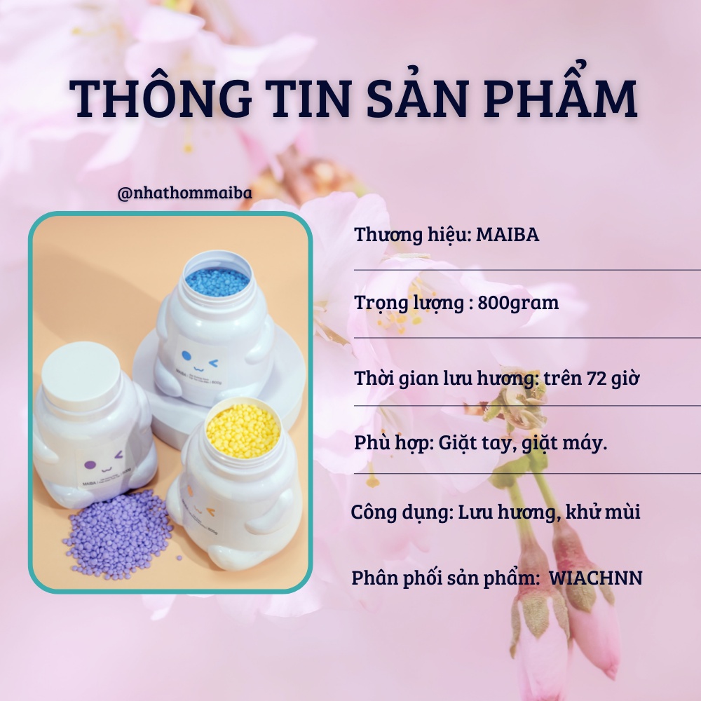 Viên Xả Thơm Giặt Quần Áo Xả Vải MAIBA Lưu Hương Lâu Phai Dịu Ngọt 800G