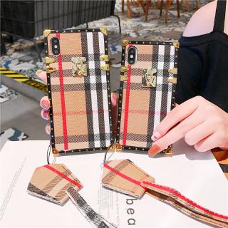 Case samsung a70 a60 a50 a40 a20 a30 a10 m30 m20 m10 fashion plaid phone soft case+lanyard