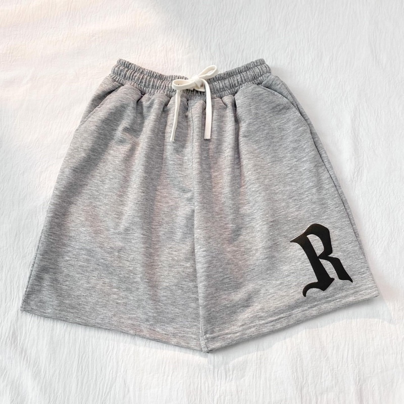 Quần Short Thun Unisex CHỮ R màu ĐEN/XÁM  Nam nữ unisex  Quần thun ngố lưng chun Jaystoree