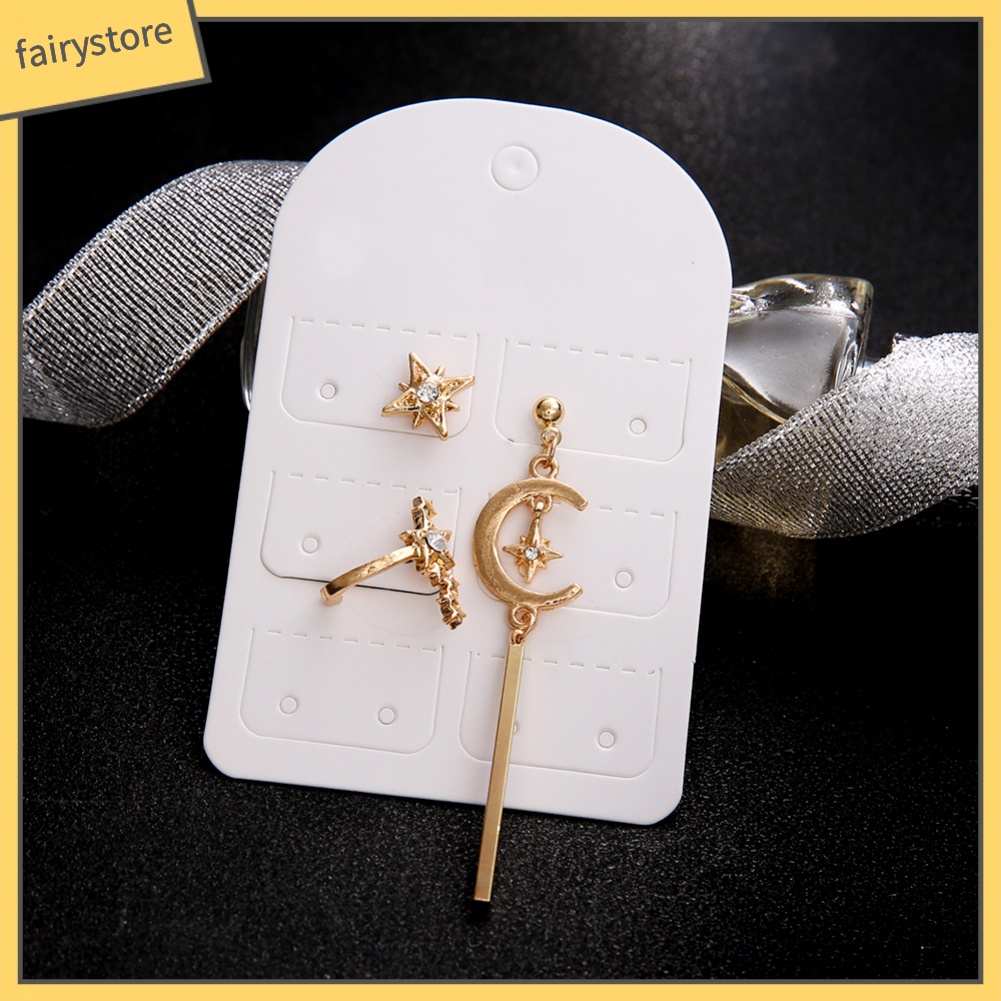 Set 3 bông tai hình mặt trăng và ngôi sao