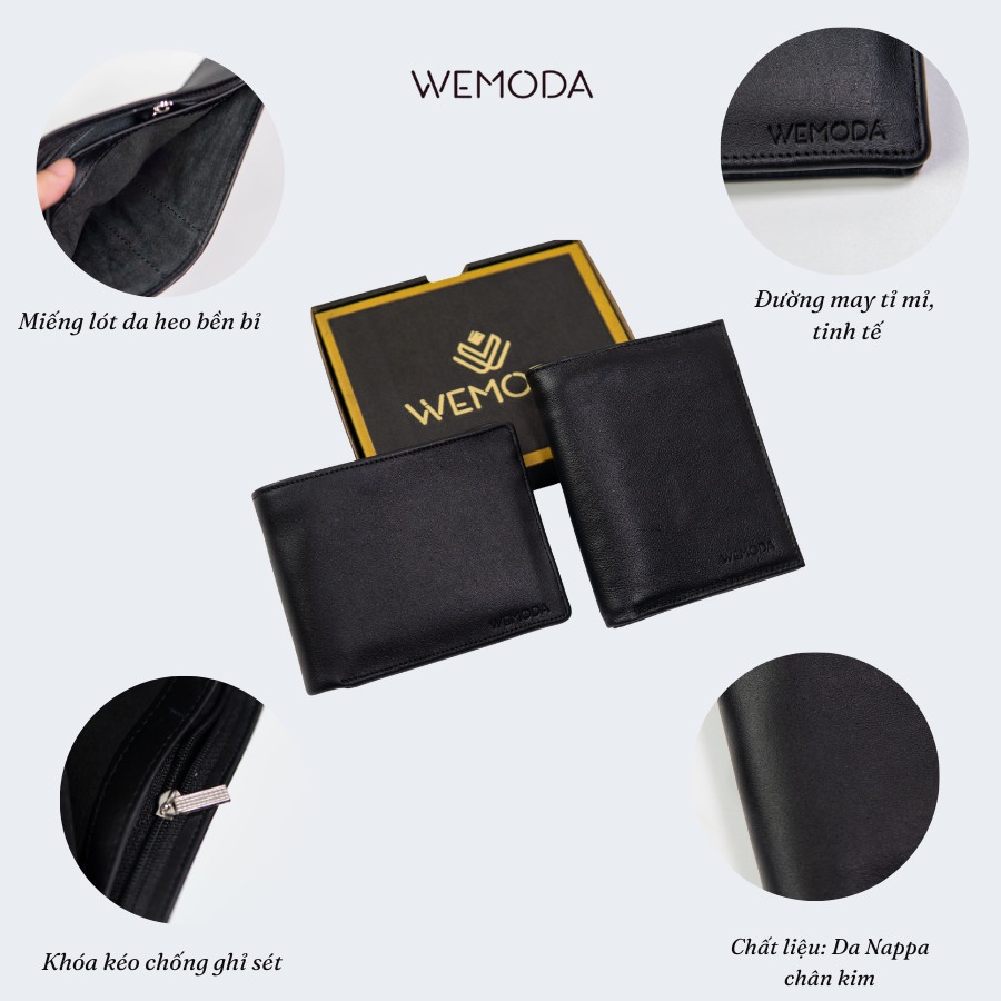 Ví Nam WEMODA chất liệu da bò thật cao cấp dáng ngang đứng màu nâu đen kiểu classic chất mềm mịn tặng kèm hộp