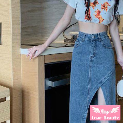 Chân Váy Denim Dáng Chữ a Lưng Cao Thiết Kế Xẻ Tà Thời Trang Mùa Hè 2022 Phong Cách Hồng Kông Mới