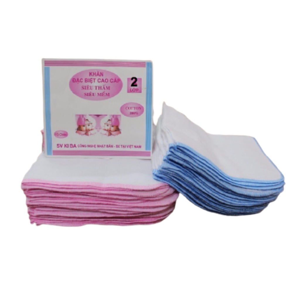 khăn sữa cho bé, Chính Hãng KIBA Siêu Mềm 2 Lớp 3 Lớp 4 Lớp 25x25cm [ Set 10 cái ]