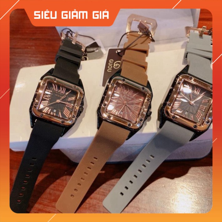 { SIÊU PHAM} Đồng hồ guou nữ mặt vuông dây silicon, bảo hành 12 tháng, tặng box
