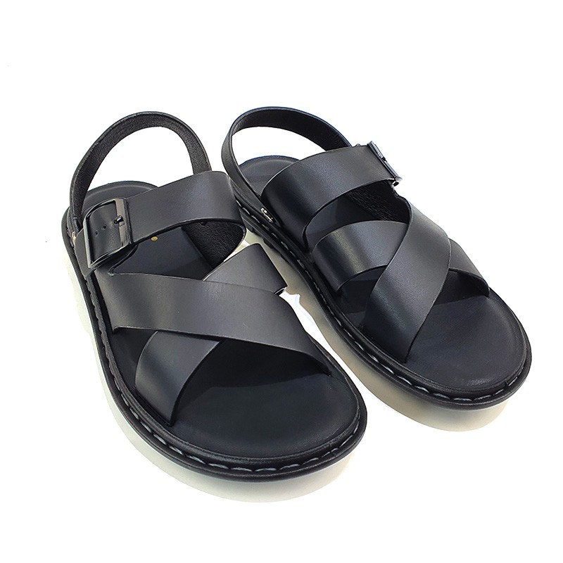 Sandal Nam Quai Chéo Da Bò Thật Cao Cấp Xịn Đẹp Đế Mát Xa Siêu Mềm Êm - HANO 0985