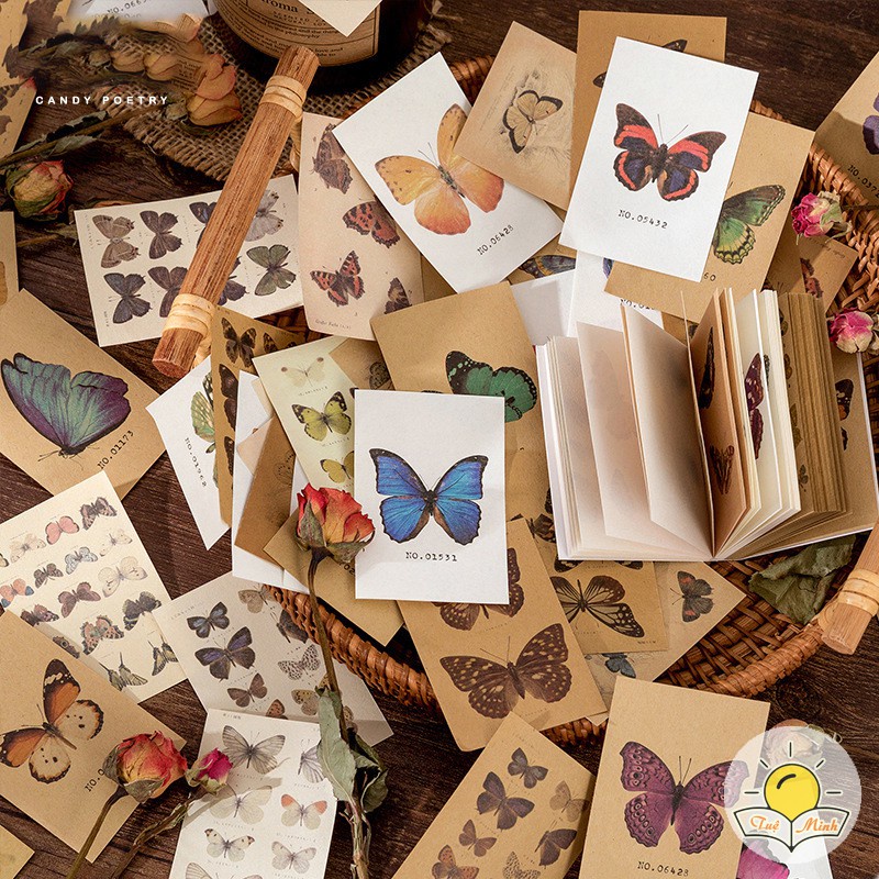 Quyển 80-100 tờ tranh vintage trang trí bullet journal, tập ảnh vẽ Châu Âu dán sổ tay