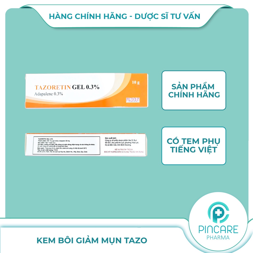 Gel chấm mụn Tazo 0.3% 10g giảm mụn ẩn, mụn đầu đen, mụn trứng cá - Hàng chính hãng - Nhà thuốc Pincare