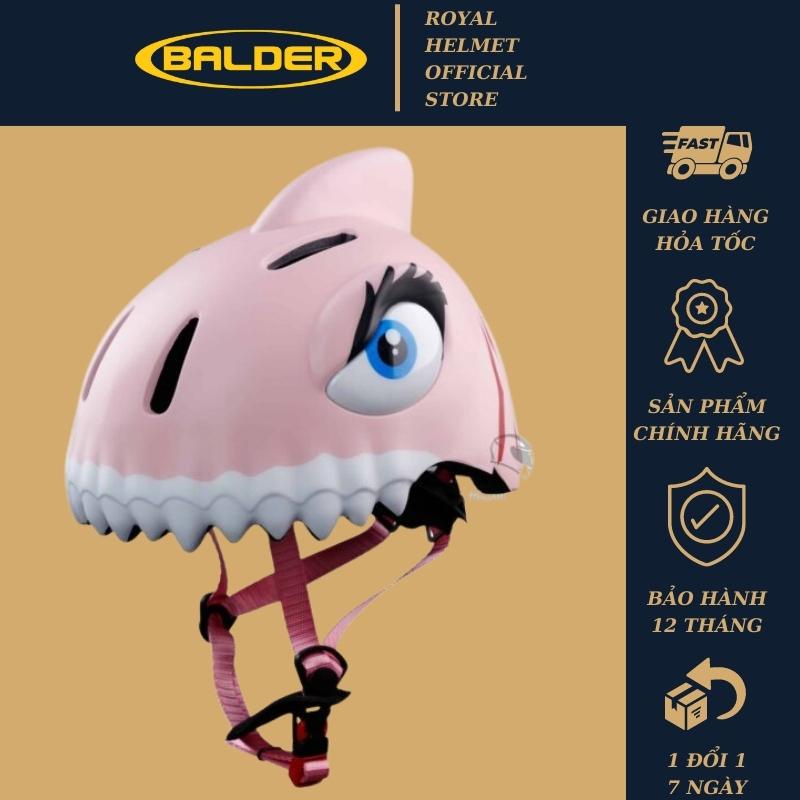Nón bảo hiểm xe đạp thể thao BALDER shark pink trẻ em cao cấp có đèn led