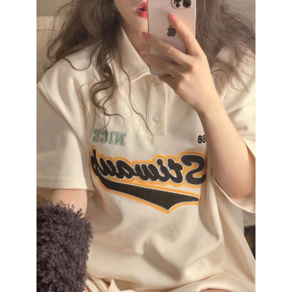 Áo polo Nữ Tay Ngắn Dáng Rộng Phong Cách Harajuku Cá Tính