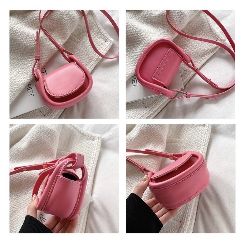 Túi Đeo Chéo Mini Da Pu Màu Trơn Khoá Nam Châm