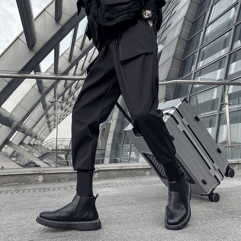 Spring Pants Men's Korean-Style Trendy Cargo Pants Youth Ankle-Tied Mechanical Style Ankle-Tied Harem Pants