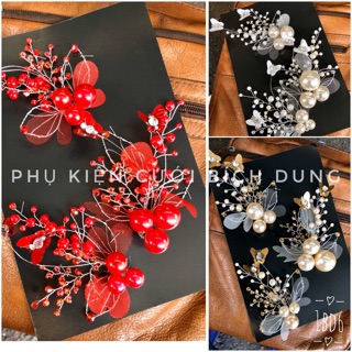 🌈🌈 Phụ kiện cài tóc cô dâu - Bộ cài bông von phối bi bướm