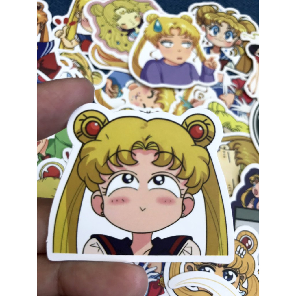 Miếng dán Sticker anime Sailor Moon (Thuỷ thủ mặt trăng) trọn bộ 50 hình - In rõ ràng sắc nét khó tróc