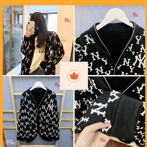 Áo Cardigan Đen, Chữ Trắng NY, Chất Nỉ Ngoại, Elucia Store