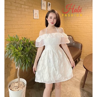 Đầm trắng trễ vai công chúa hoa thêu, Váy trễ vai bánh bèo dự tiệc, sinh nhật, kỷ yếu... xinh xỉu