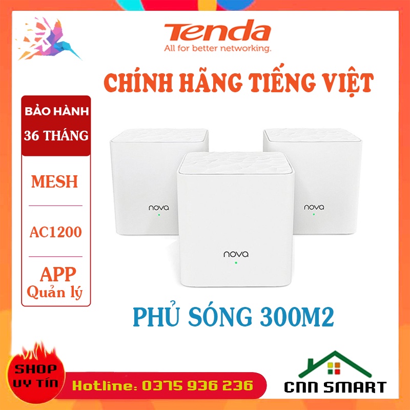 Bộ Phát Wifi Mesh TENDA NOVA MW3 Ghép Nối Phủ Sóng Rộng 300 Mét vuông - Hàng chính hãng BH 36 Tháng Tiếng Việt
