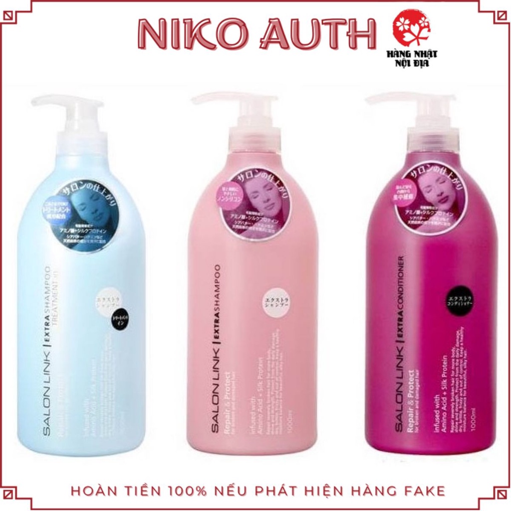 Dầu gội xả Kumano Salon Link 1000ml siêu dưỡng cho tóc uốn nhuộm hư tổn hàng Nhật nội địa niko
