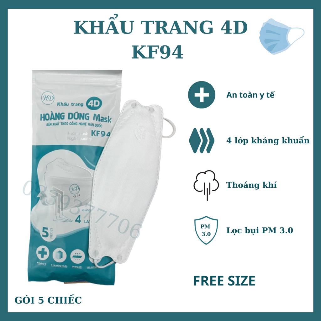 Khẩu Trang Kf94 Cao Cấp Hoàng Dũng 4D Mask( Khẩu Trang Công Nghệ Hàn Quốc)