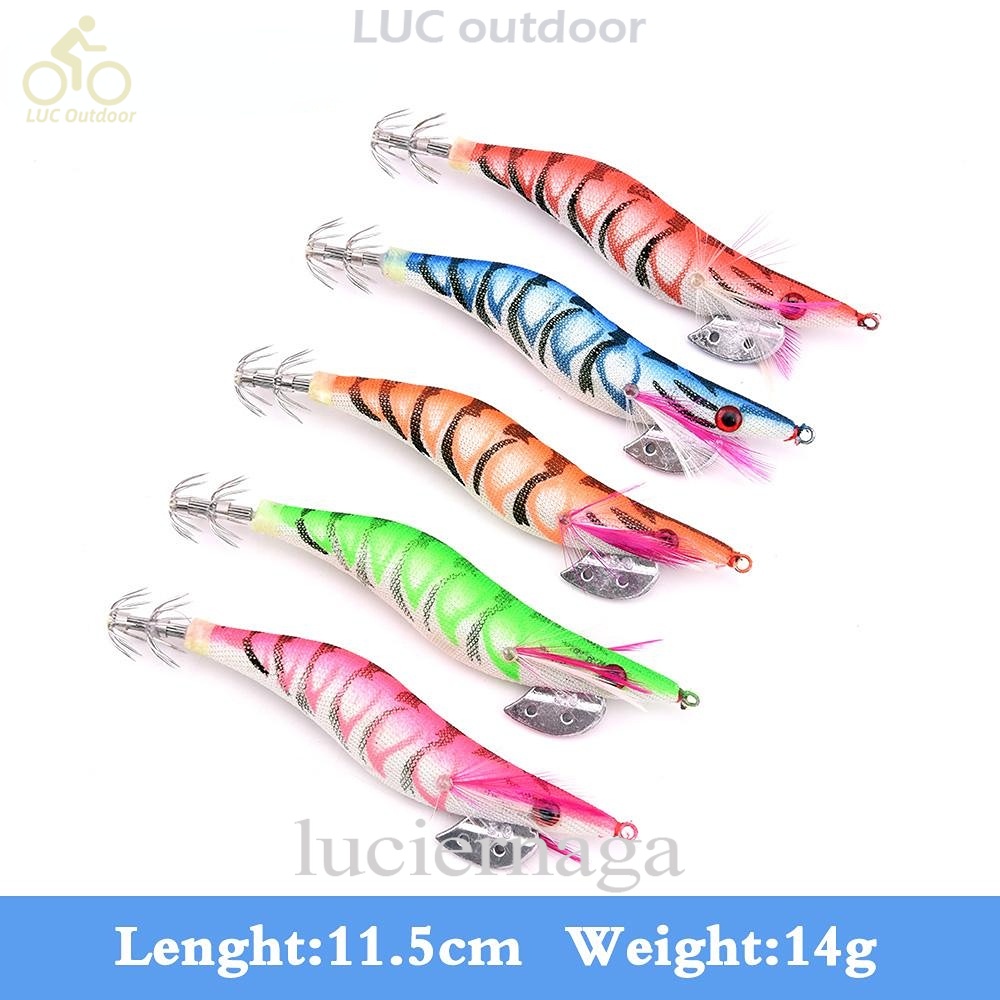 10 Mồi Câu Cá Dạ Quang Hình Con Mực Con Mực 2.0#,2.5#,3.0# Mồi Câu Cá Giả Hình Tôm Chất Liệu Gỗ