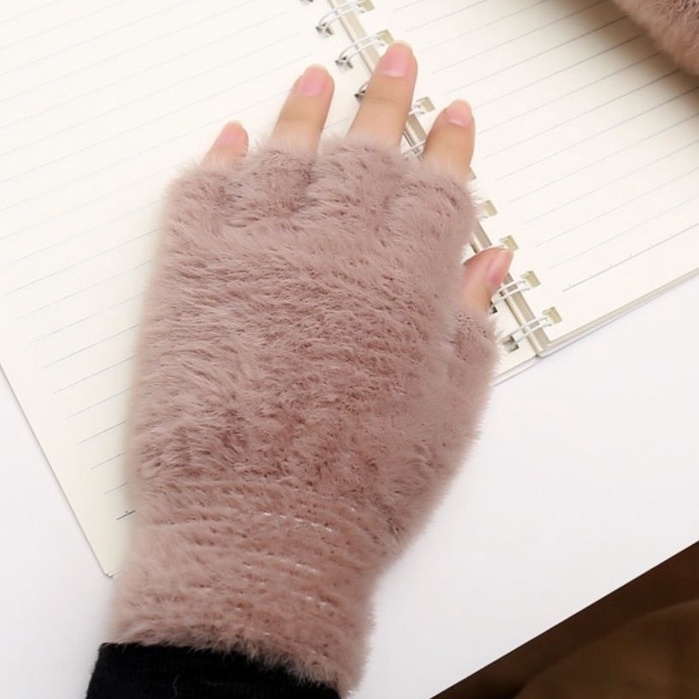 Găng Tay Hở Ngón Phong Cách Hàn Quốc Găng Tay Lông Siêu Ấm